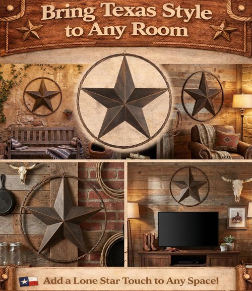 Ontrip 24" Metal Barn Star Wall Decor, Rustic Western Lone Star Metal Wall Art, Powder-Coated Iron, Indoor/Outdoor Porch Patio Fence Fireplace Farmhouse Decor, Housewarming Gift