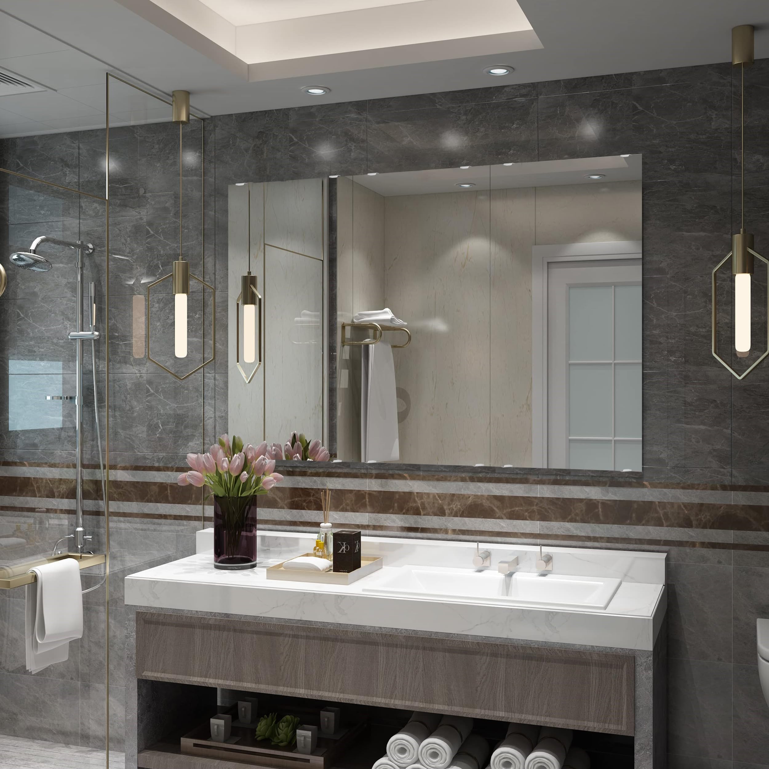 Murrey Home Gym Mirror 2PCSx55x16inch, Easy Install Wall Mounted Large Frameless, Workout for Home Gym Fitness Yoga Dancing Garage Bathroom, Shatterproof Full Length Glass