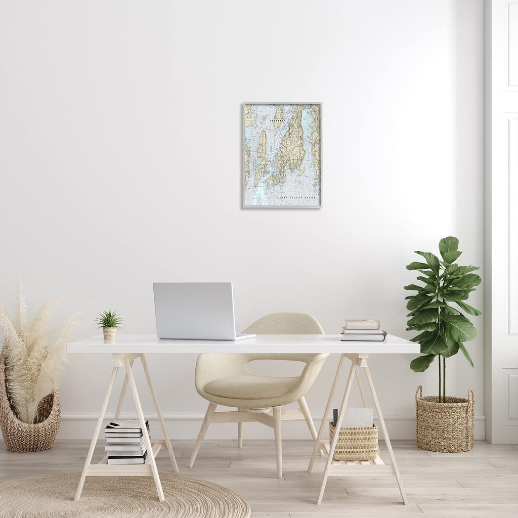 Stupell Industries Rhode Island Coastal Map Prudence Jamestown Newport, Designed by Daphne Polselli Gray Framed Wall Art, Grey