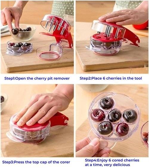 Cherry Pitter Tool PitRemover,Cherries Seed Remover 6 AtTime,Olive Pitter Tool,Cherry Pit Remover Toolfor Kitchen, Cake Shop, Fruit Salad (Red)
