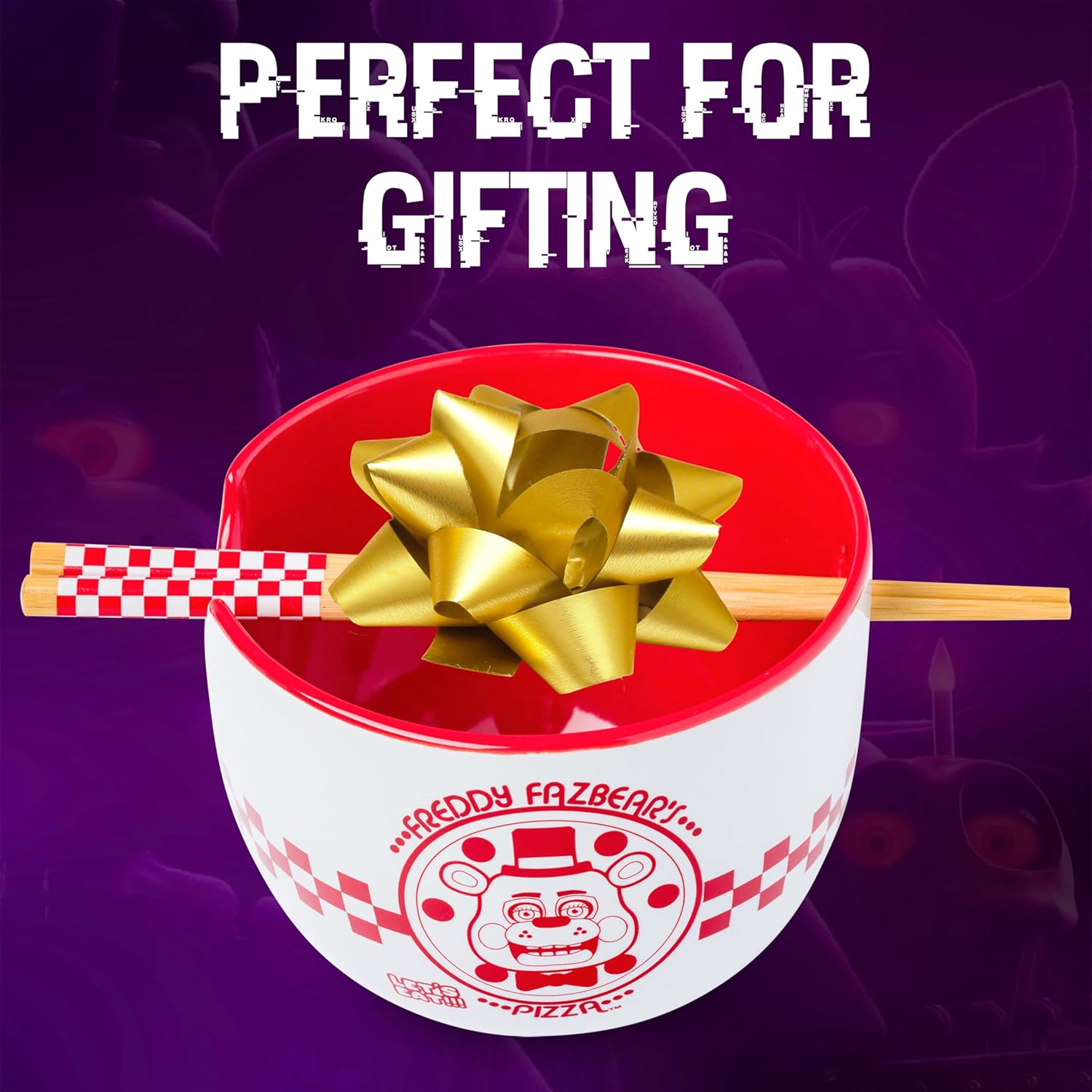 Silver Buffalo Five Nights at Freddy's Ramen Bowl - Ceramic Pizza Box Design, Microwave Safe, 20 Oz