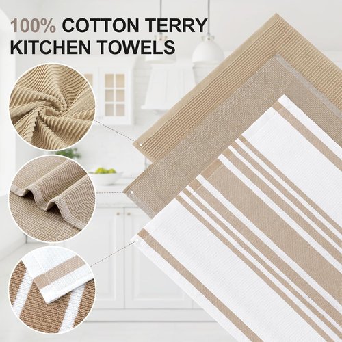 Homaxy Premium Kitchen Towels - Soft & Absorbent 380 GSM Cotton Dish Towels | 18”x28”, 6 Pack, Khaki