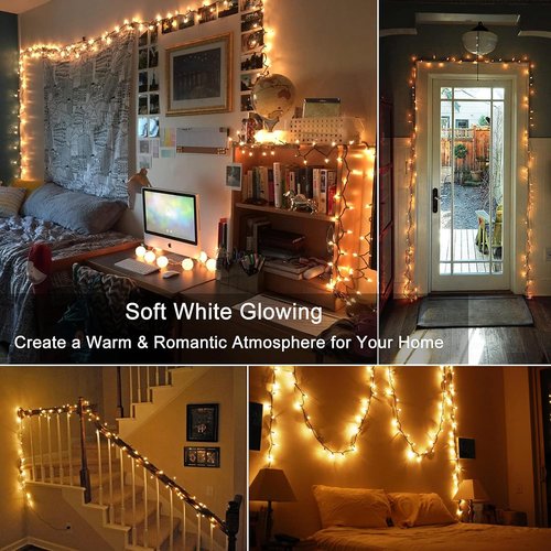 BrizLabs Clear Christmas Lights - 300 Count Warm White String Lights | 69.6ft Connectable Indoor/Outdoor Decor