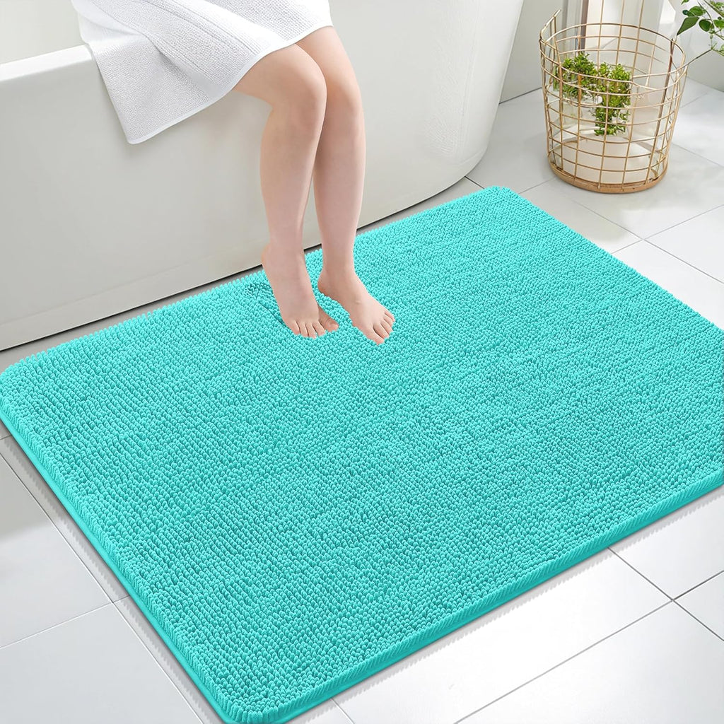 OLANLY Large Bathroom Rugs - Extra Soft Chenille Bath Mats | Quick-Dry, Machine Washable, Teal 40x32