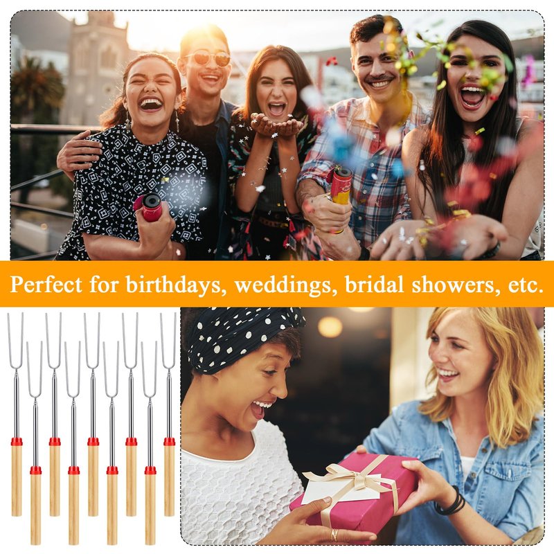 Yoande 12 Sets S'mores Sticks Kit Extendable Roasting Cotton Candy Stick for Fire Pit Camp Bachelorette Decorations One Happy Camper Birthday Party Favor for Wedding Camping Campfire Bonfire Supplies