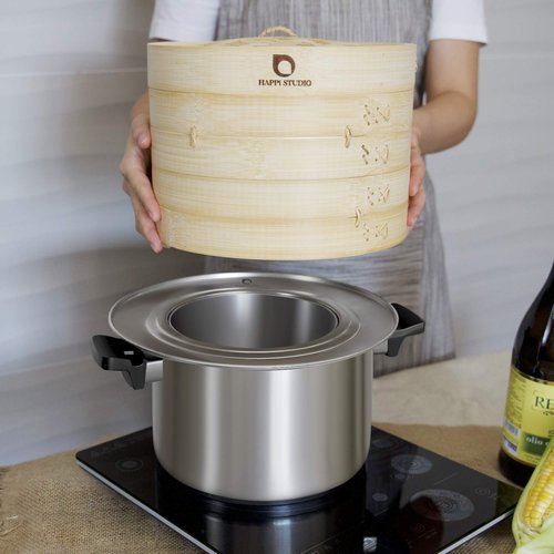 HAPPi STUDIO Stainless Steel Bamboo Steamer Ring - Fits 8 10 11 12 Inch Bamboo Steamer Basket - Dim Sum Ring Adapter for Wok, Pot, Steaming Rice Cooker - Metal Liner for Dumpling Basket