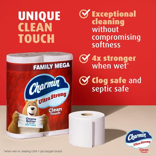 Charmin Ultra Strong Toilet Paper - Clean Touch, 24 Mega Rolls (Equivalent to 120 Regular Rolls)