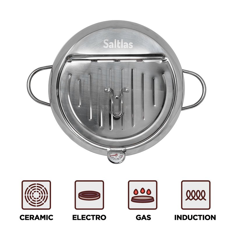 Saltlas Deep Fryer Pot (°F), 11"/4.4Qt (4.2 L) Extra Large Tempura Frying Pot with Lid, 304 Stainless Steel Fry Pot with Fahrenheit Thermometer and Oil Drip Drain Rack