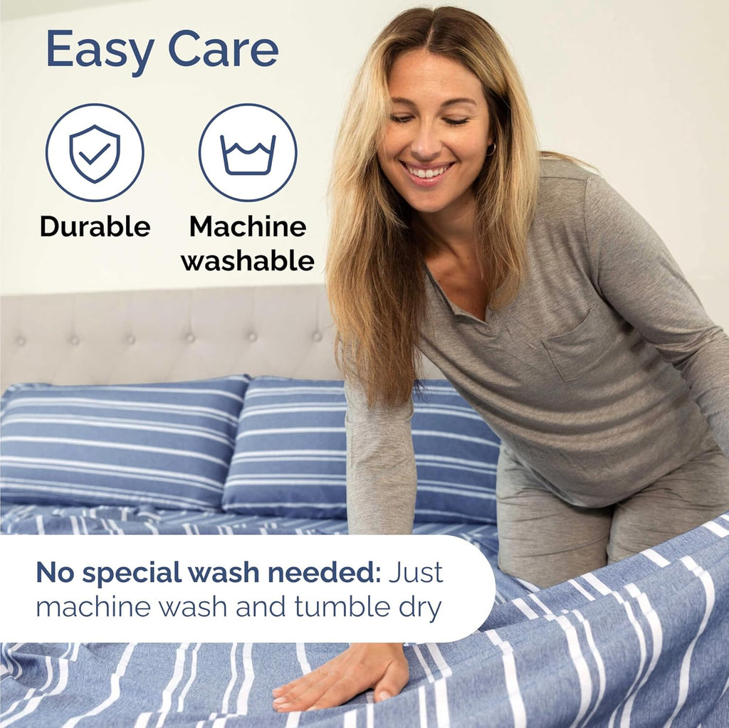 Skiennix Twin Size Sheet Set - Comfy Cooling Bed Sheets - Luxury Hotel Quality - Deep Pockets, Soft, Wrinkle-Free - Blue Stripes
