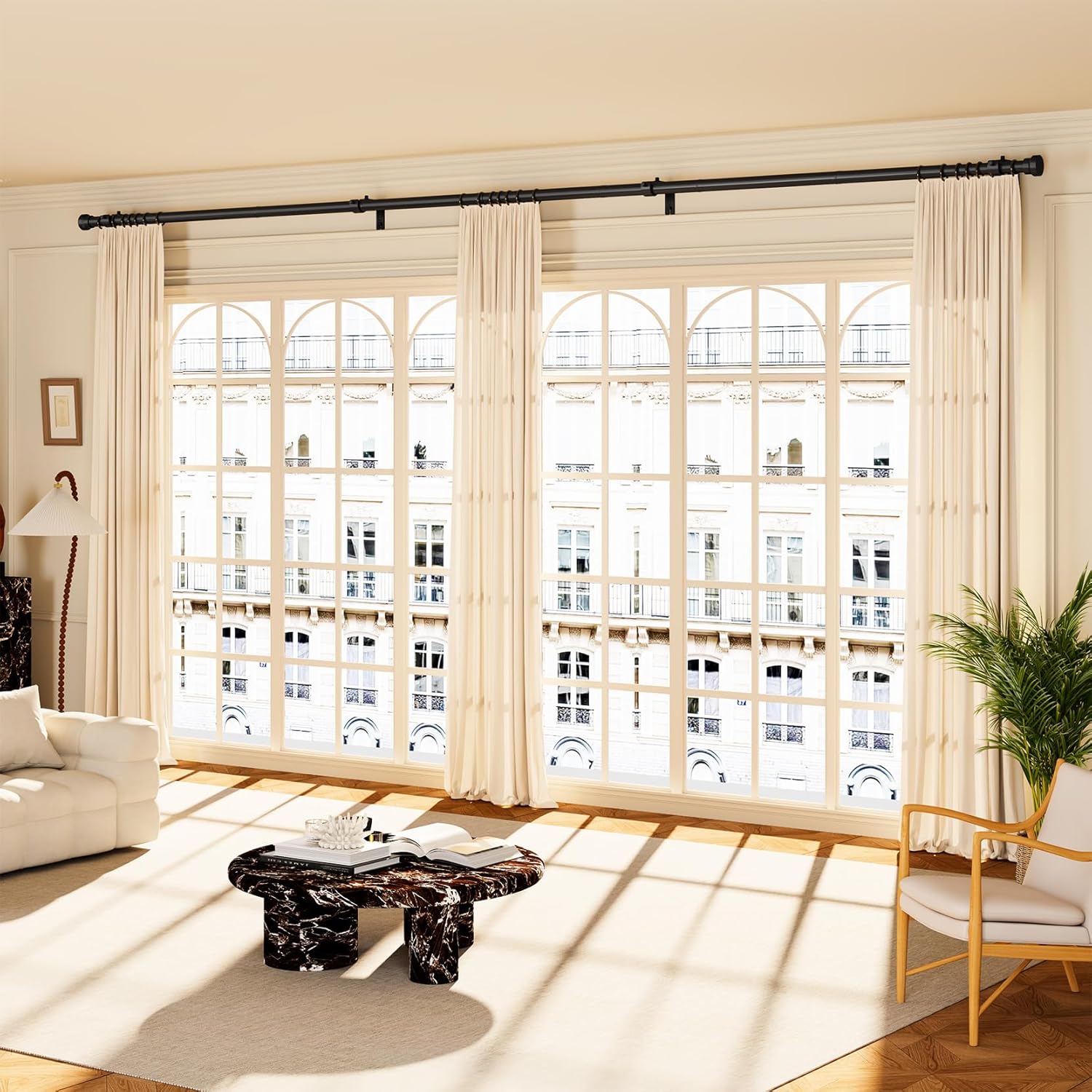 YaFex Adjustable Curtain Rods - Heavy Duty 1 Inch, 32-170 Inch, Modern Black Design for Easy Installation