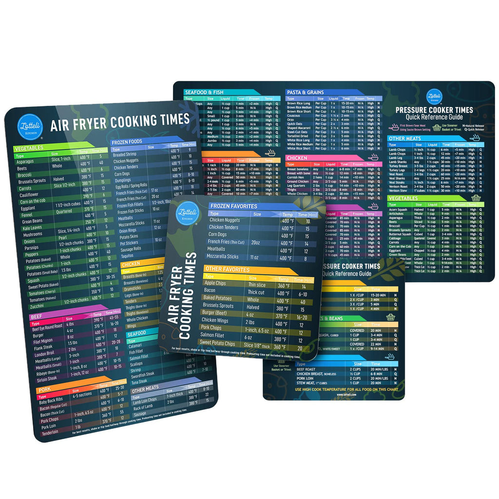 Air Fryer Magnetic Cheat Sheet Set - Air Fryer Accessories Cookbook - Pressure Cooker Magnet Sheet As Seen on The Today Show - Quick Reference Guide for Cooking and Frying (Black Bundle)