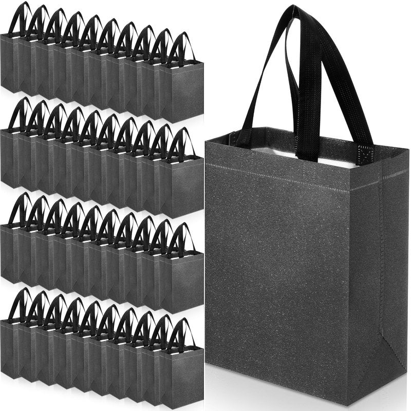 Eccliy 80 Pcs Reusable Gift Bags Set Glossy Grocery Gift Tote with Handle for Wedding, Mothers Day, Spring Event, Graduation(10 x 8 x 4.7 Inch,Dark Grey)