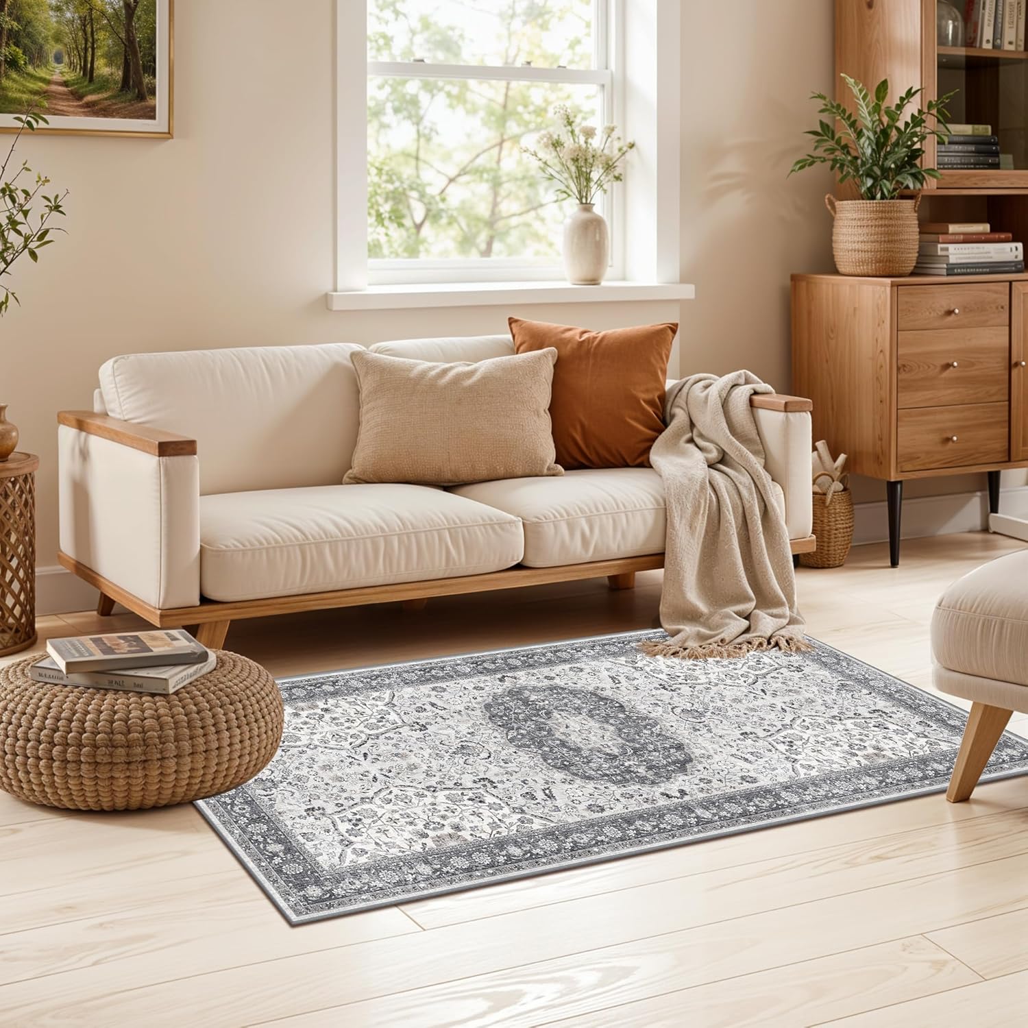 Skiennix Washable Kitchen Sink Rug - Non-Slip, Soft, Stain Resistant | 2x4 ft, Grey Boho Decor