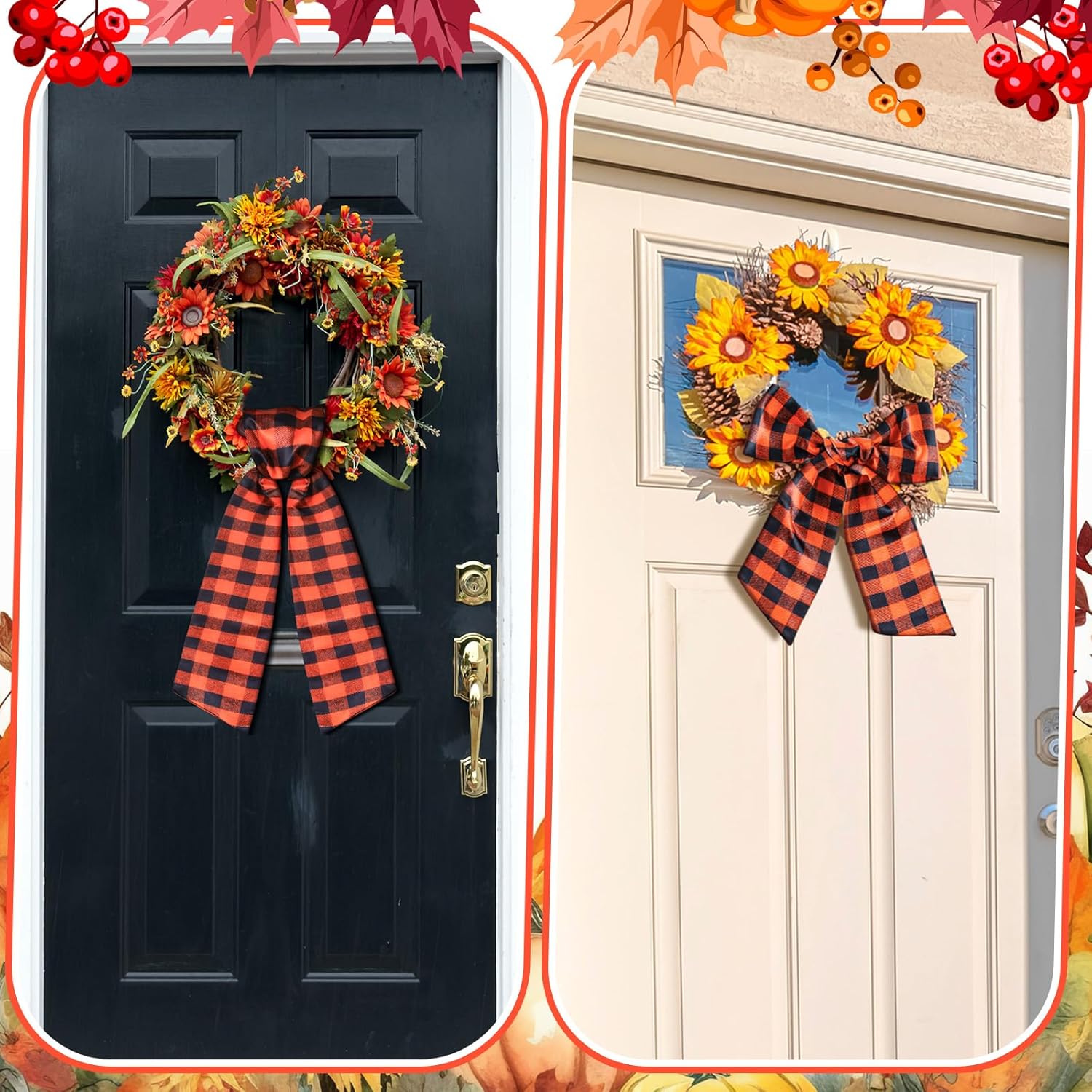 Regine Switzerland Wreath Sash - Customizable Satin Ribbon for Front Door Decor | Fall Plaid Design