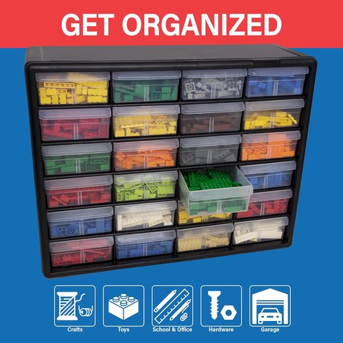 Akro-Mils 24-Drawer Storage Cabinet - Versatile Organizer for Garage, Beads, Makeup | 20" W x 6" D x 16" H - Black