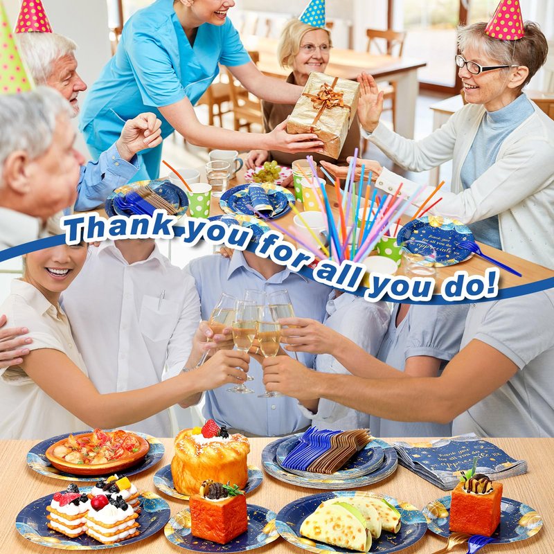 Tiangrid 96 Pcs Customer Service Week Party Supplies We Appreciate You Plates and Napkins Set for PA MA Vet Tech Week Thank You Plates Pastor Appreciation Day Employee Staff Party Favors