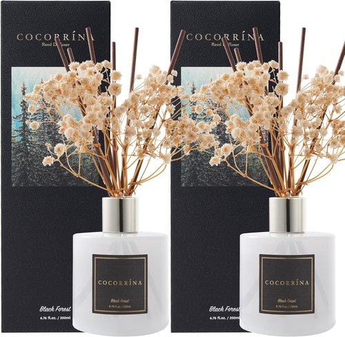 Cocorrína Premium Reed Diffuser Set - Black Forest Scent with Preserved Baby's Breath | 2 Packs, 6.7oz