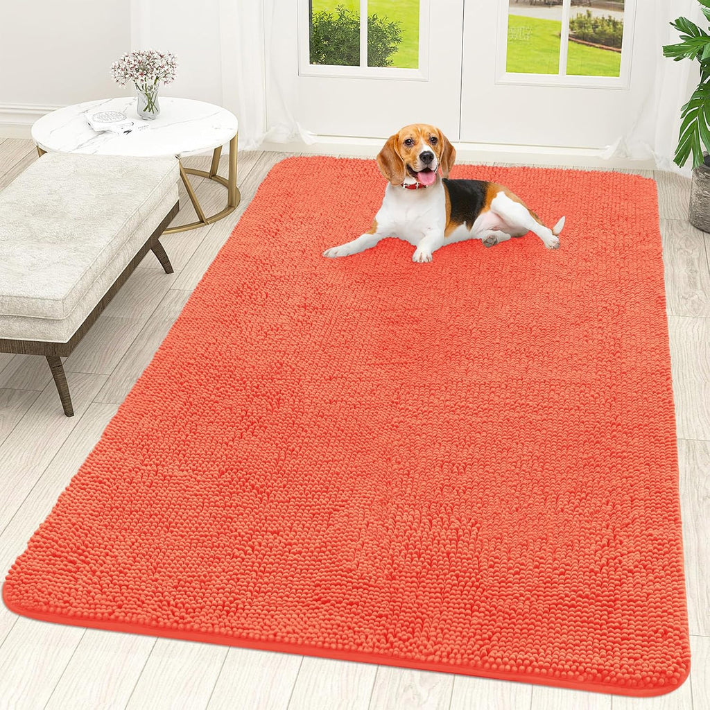 OLANLY Dog Door Mat - Absorbent Non-Slip Chenille Mat for Muddy Paws | 70x46 Coral Indoor Carpet