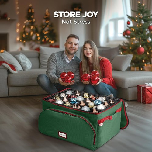 HOLDN’ STORAGE Premium Christmas Ornament Storage Container | Durable 600D Fabric, Holds Up to 72 Ornaments, Green