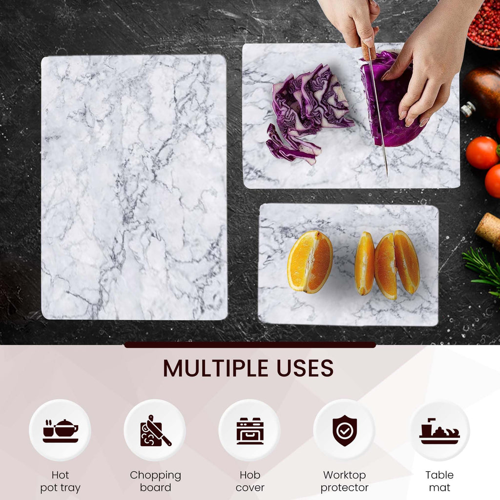 Pagnanno. Chopping Board-Catering Cutting Set-Kitchen Board-Glass Worktop Savers-Sink Chopping Board-Large-Worktop Protectors Heat Resistant-Marble Effect Grey (Design 1, 20 x 16 inches (Pack of 1))