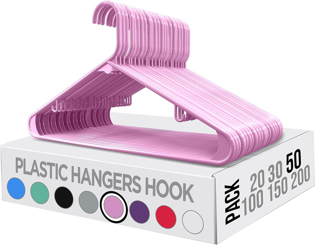 Utopia Home Plastic Hangers - Durable Space-Saving Closet Organizers | 50 Pack in Pink for Shirts, Pants & Coats