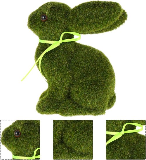 Flocked Easter Bunny Decor by Lifelike - Lifelike Green Artificial Grass Rabbit for Home & Kids' Events