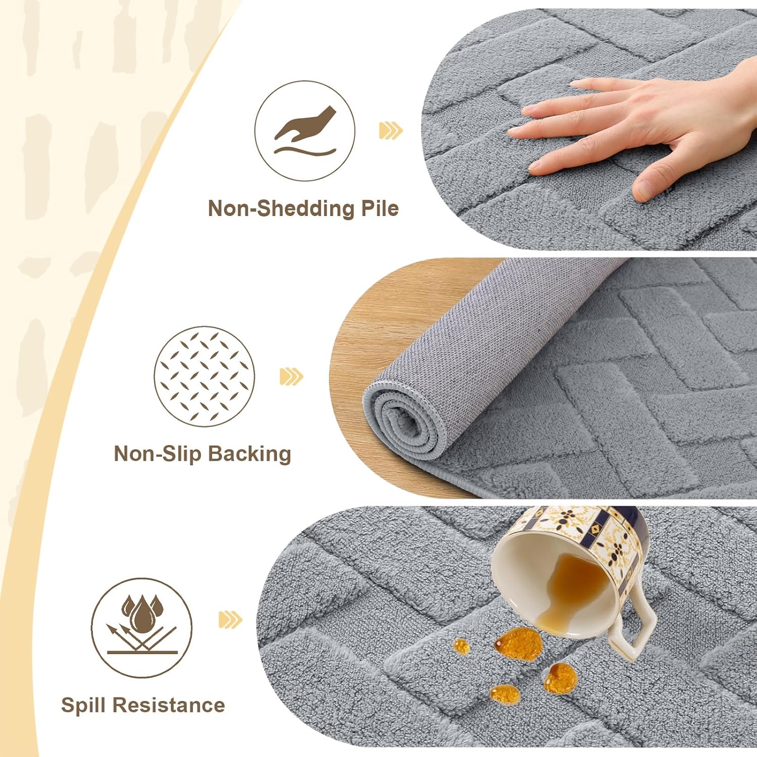 OLANLY Area Rug - Soft Plush Carpet for Living Room & Bedroom | Easy Clean Geometric Shaggy 4x6 Grey