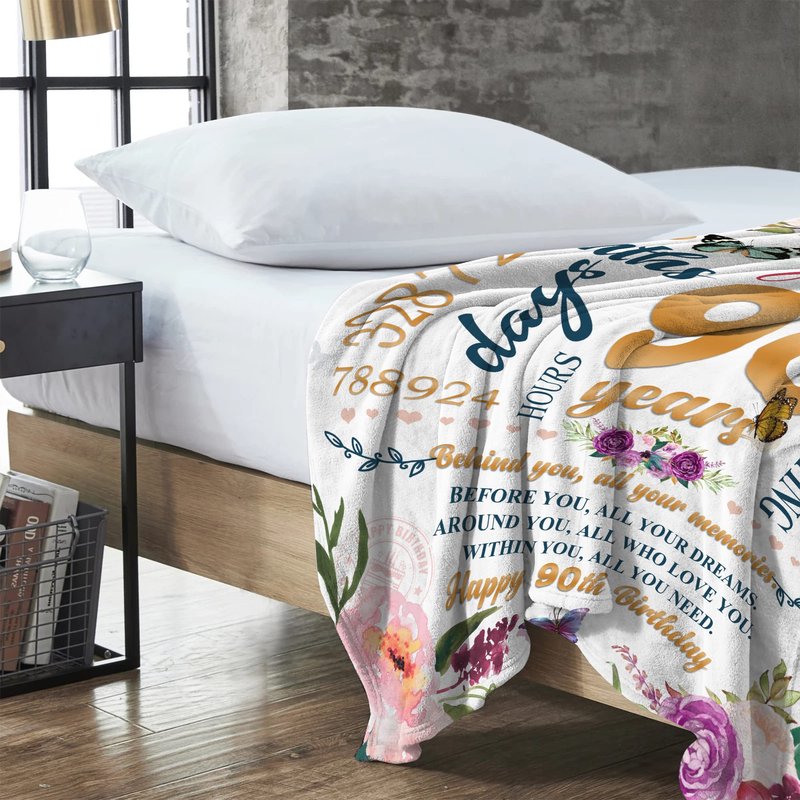 Hcoviv 90th Birthday Gifts Women Blanket 50*60, Happy 90th Birthday Gift Ideas, 90th Birthday Decorations, Gifts for Women Turning 90, Gifts for 90-Year-Old, Best Birthday Present 1936 Throw Blanket