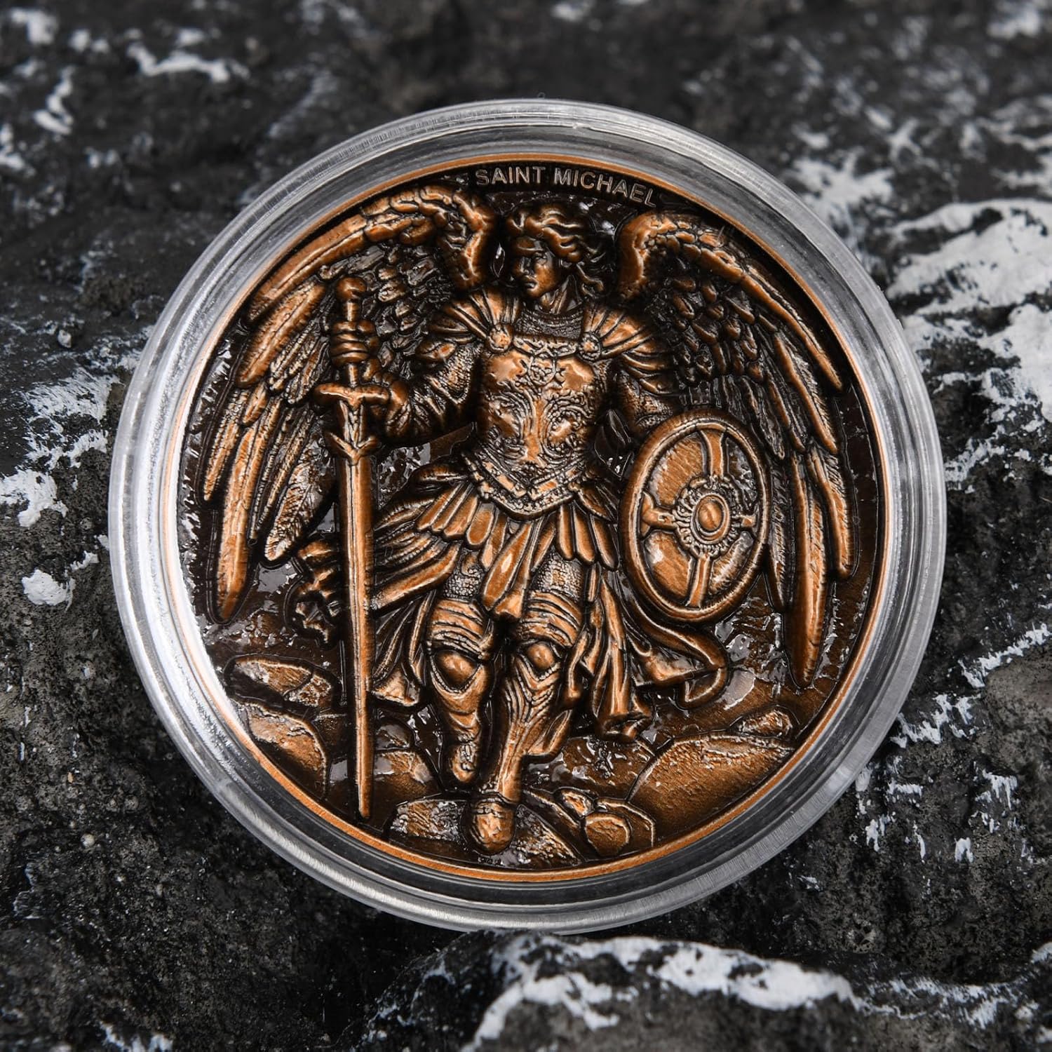 Saint Michael Protection Coin - 1.57-Inch Double-Sided Zinc Alloy Collectible with Antique Finish