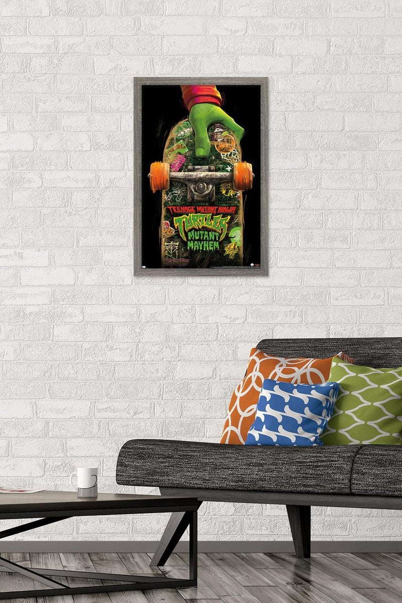 Trends International Teenage Mutant Ninja Turtles: Mutant Mayhem - Teaser One Sheet Wall Poster, 22.4L x 14.7W, Gray Framed Version
