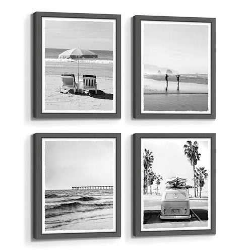 Framed Beach Wall Art Bedroom: Modern Black and White Living Room Tropical Ocean Wave Scene Picture Relaxing Bathroom Coastal Sea Landscape Painting Print 11x14 Vertical Seascape Artwork