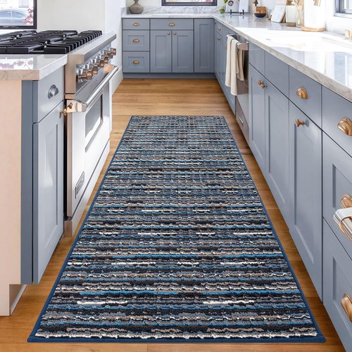 CYMAY Kitchen Mats Set 2PCS-Non Slip Runners for Kitchen Floor-Highly Absorbent Runner Rug Resist Stain Carpet for Hallways Entryway Laundry Room Kitchen（Navy Blue 24"x71"+24"x36"）