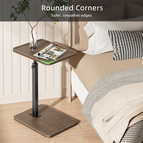 LAKEMID C Shaped End Table Adjustable Height Set of 2,360° Swivel Sofa Table Tray,Couch Tables That Slide Under,C Shaped Side Table for Sofa Living Room,Bedroom,Snack Table (Rustic Brown)