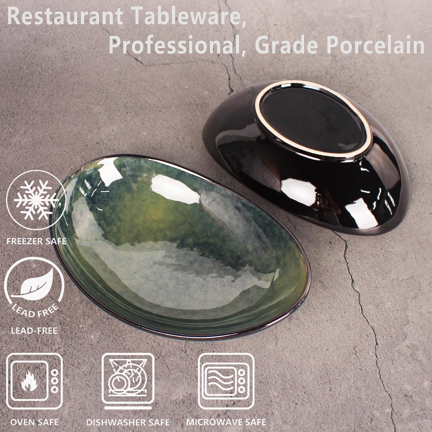 LIUYWYHCF Ceramic Serving Platters Set of 4, 9.6 Inch Curved Oval Deep Salad Plates for Entertaining, Modern Kitchen Dishes, Trays for Dinner, Fruit, Salad, Pasta, burgers - Dishwasher Microwave Safe