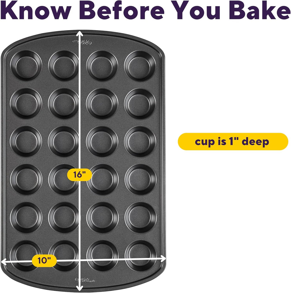Wilton Gold Non-Stick Mini Muffin Pan - Perfect for Cupcakes & Muffins - PFAS-Free, Scratch Resistant | 16 x 10 x 1 Inch, 24 Cups