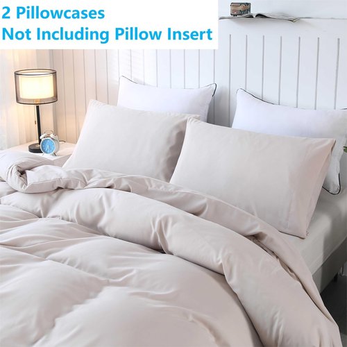 SDIII Cream Duvet Cover Set Full with 2 Pillowcases, Not Including Comforter Inside, Microfiber Beige Duvet Cover Full Zipper Closure and Corner Ties