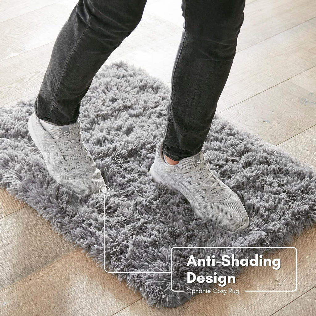 Ophanie 2x3 Light Grey Fluffy Rug - Plush Shag Carpet for Living Room, Kids' Playroom & Bedroom Decor