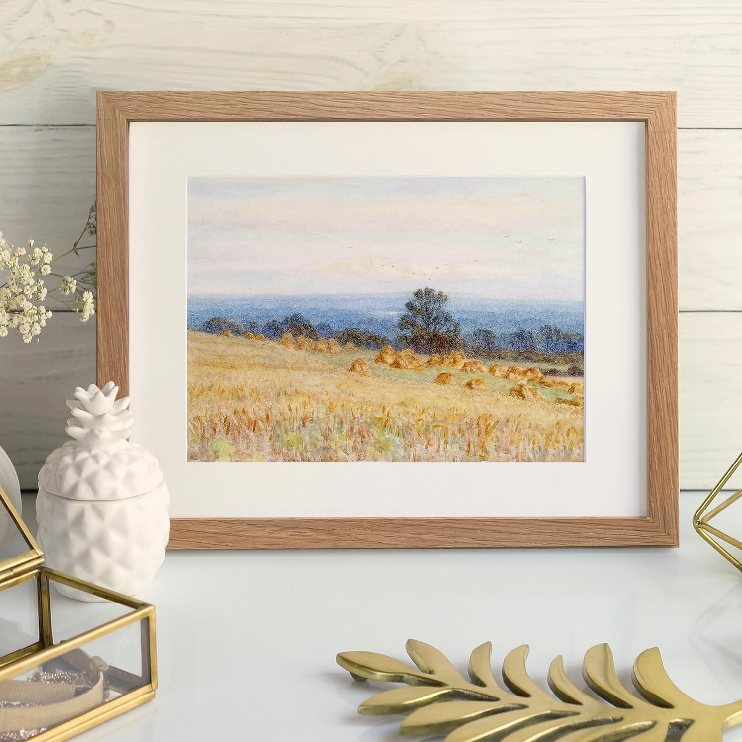 Solid Oak Picture Frame by [Brand Name] - 8.5x11 with Mat for 6x8 Opening | Natural Wood for Wall/Tabletop Display