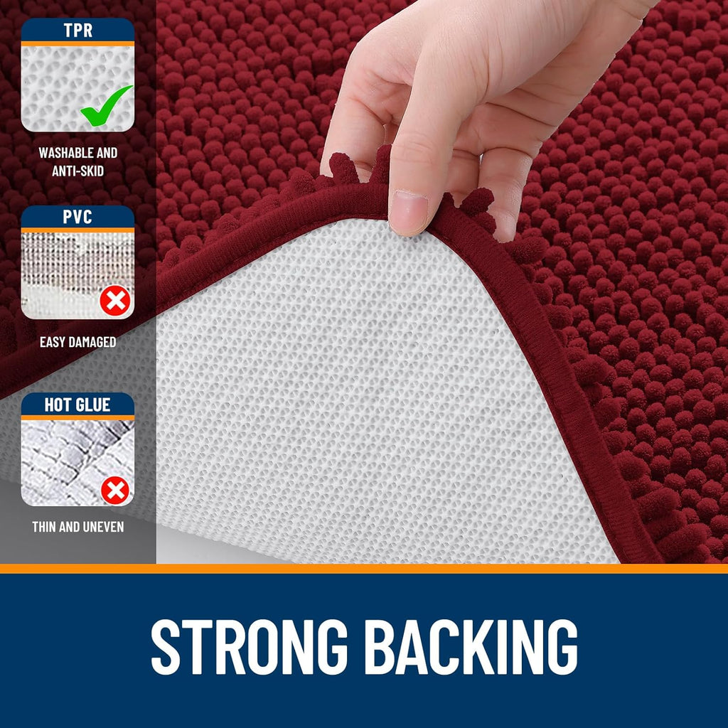 OLANLY Bathroom Rugs - Extra Soft Absorbent Chenille Mats | Quick Dry, Machine Washable, 36x24, Red