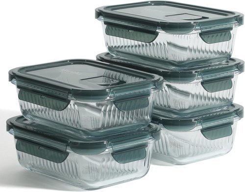 Martha Stewart Shadowbrook 5-Piece Glass Storage Container Set - Airtight Lids, 21.6 oz for Meal Prep & Leftovers