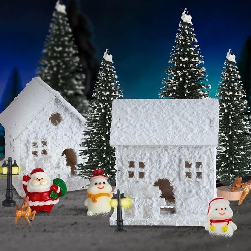 Gerrii Christmas Village Houses Set - 17 Pcs Winter Figurines with Santa | White Desktop Ornament for Holiday Decor
