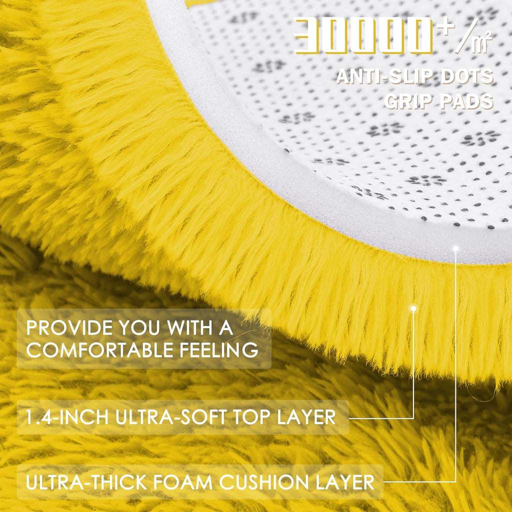 OLANLY Yellow Round Rug - Soft, Fluffy Shaggy Carpet for Bedroom | 2 ft Circle Area Rug for Teens & Nursery
