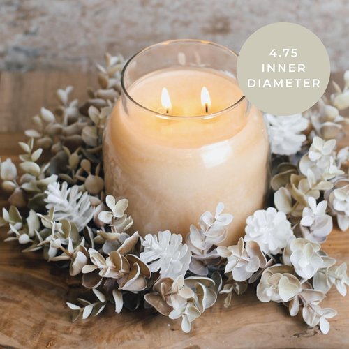 A Cheerful Giver Candle Ring - Ashen Leaves & Succulents | Elegant Fall Flowers & Foliage Decor