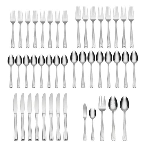 Oneida Silverware Set, Satin Lincoln 45-Piece Everyday Flatware Set, Service For 8, 18/0 Stainless Steel, Satin Finish, Knives Spoons And Forks Set, Dishwasher Safe, Home and Kitchen(Silver, 45 Piece)