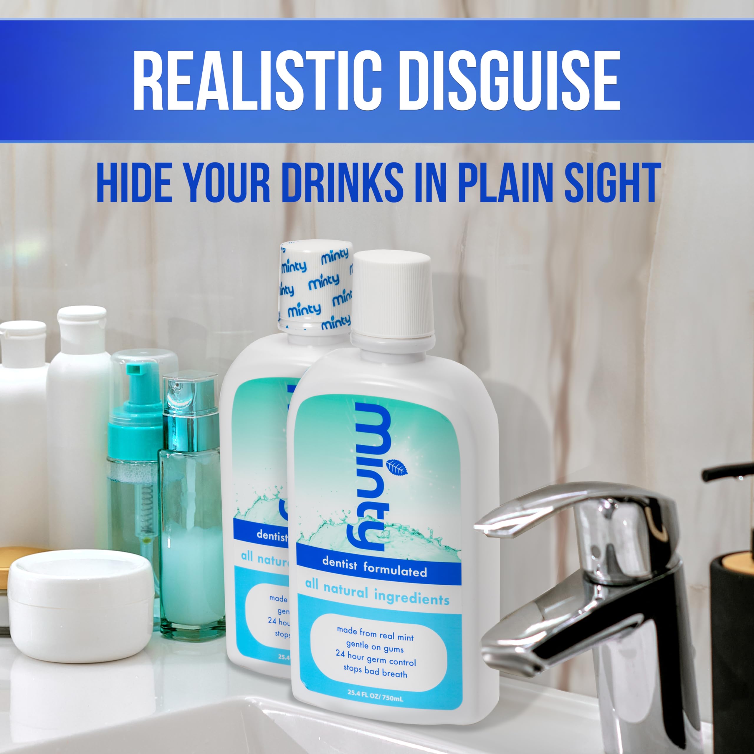 GoPong Mouthwash Flask 2 Pack (50 oz Total) - Hidden Alcohol Travel Flasks - Secret Liquor Containers for Cruises - Includes Spout