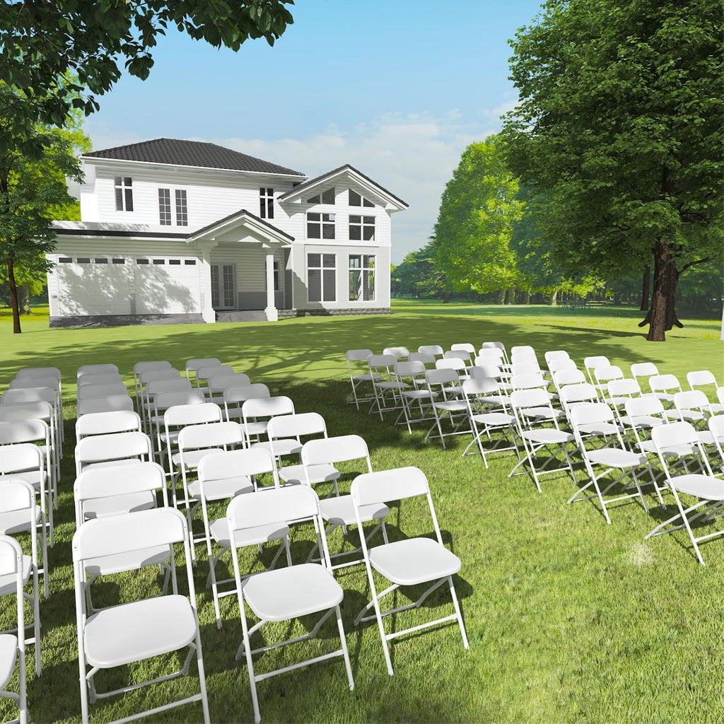 Skiennix 10-Pack White Folding Chairs - Lightweight, Portable Design | 350lb Capacity for Events & Parties