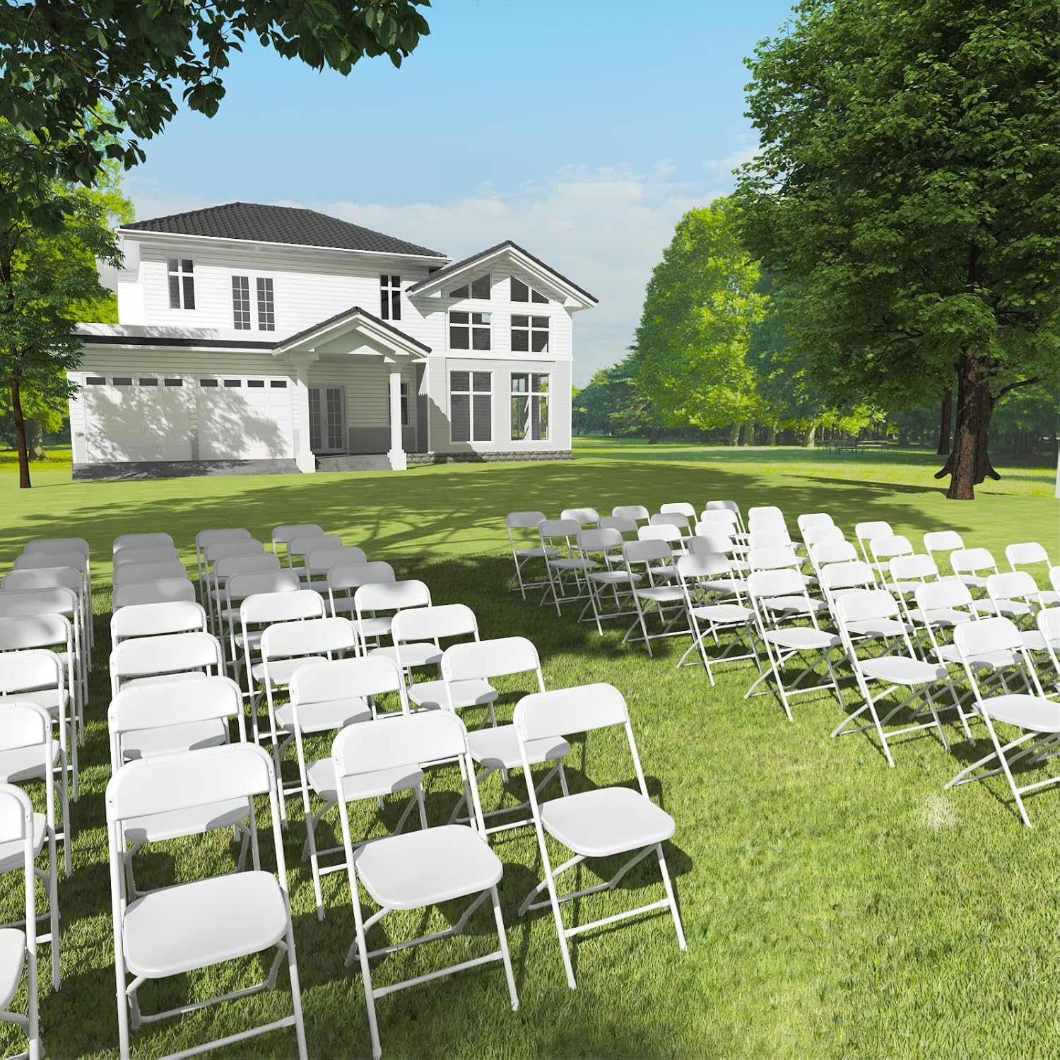 Skiennix 10-Pack White Folding Chairs - Lightweight, Portable Design | 350lb Capacity for Events & Parties