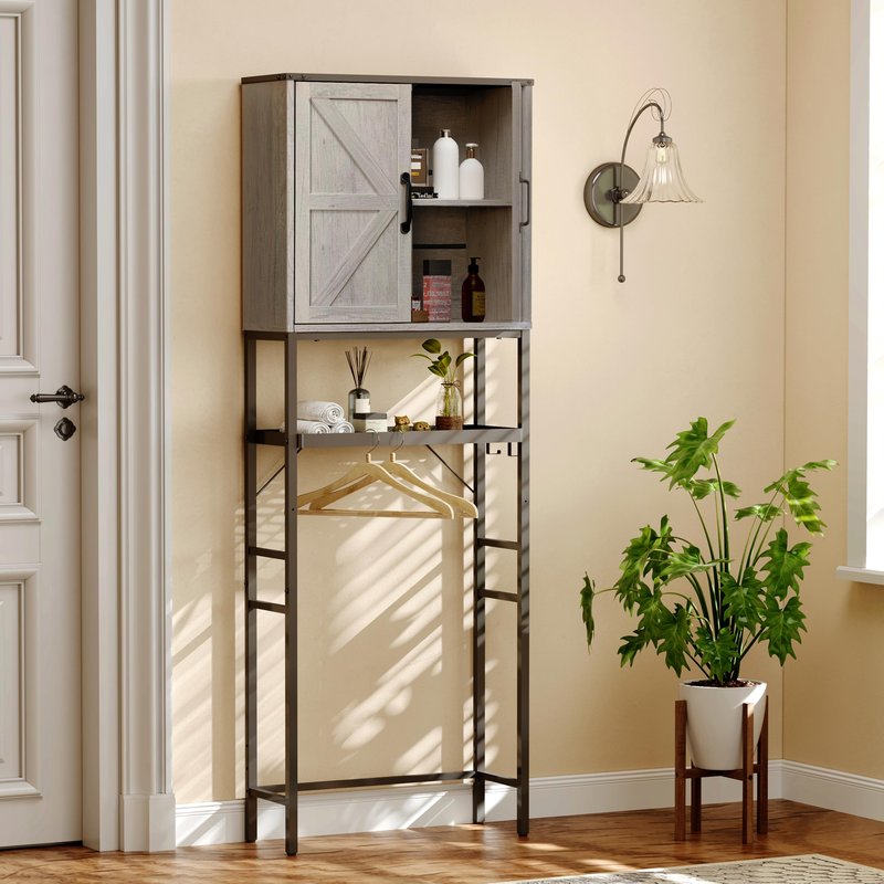 Timboniture Over The Toilet Storage Cabinet, Bathroom Above Toilet Cabinet Organizer with Doors and Adjustable Shelves, Bathroom Shelf Organizer with Anti-Tip Device & Drain Rack, White (Brown)