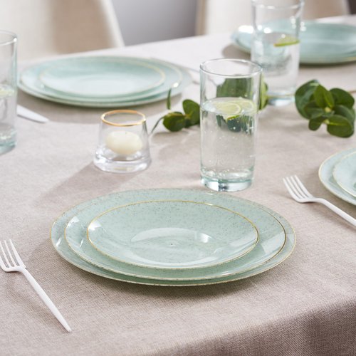 PLASTICPRO 30 Pack Disposable Plastic Plates Heavyweight Granite Look Elegant 7 inch Dinner Plates Green with Gold Rim
