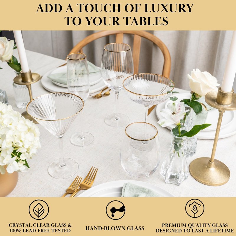 QUALIA Rocher Crystal Martini Glasses Set of 4 Unique Martini Glasses for Wedding, Lead-Free Hand Blown Ribbed Glassware, 9.5 oz Unique Cocktail Glass, Wedding Gifts For Women, Espresso Martini Gifts
